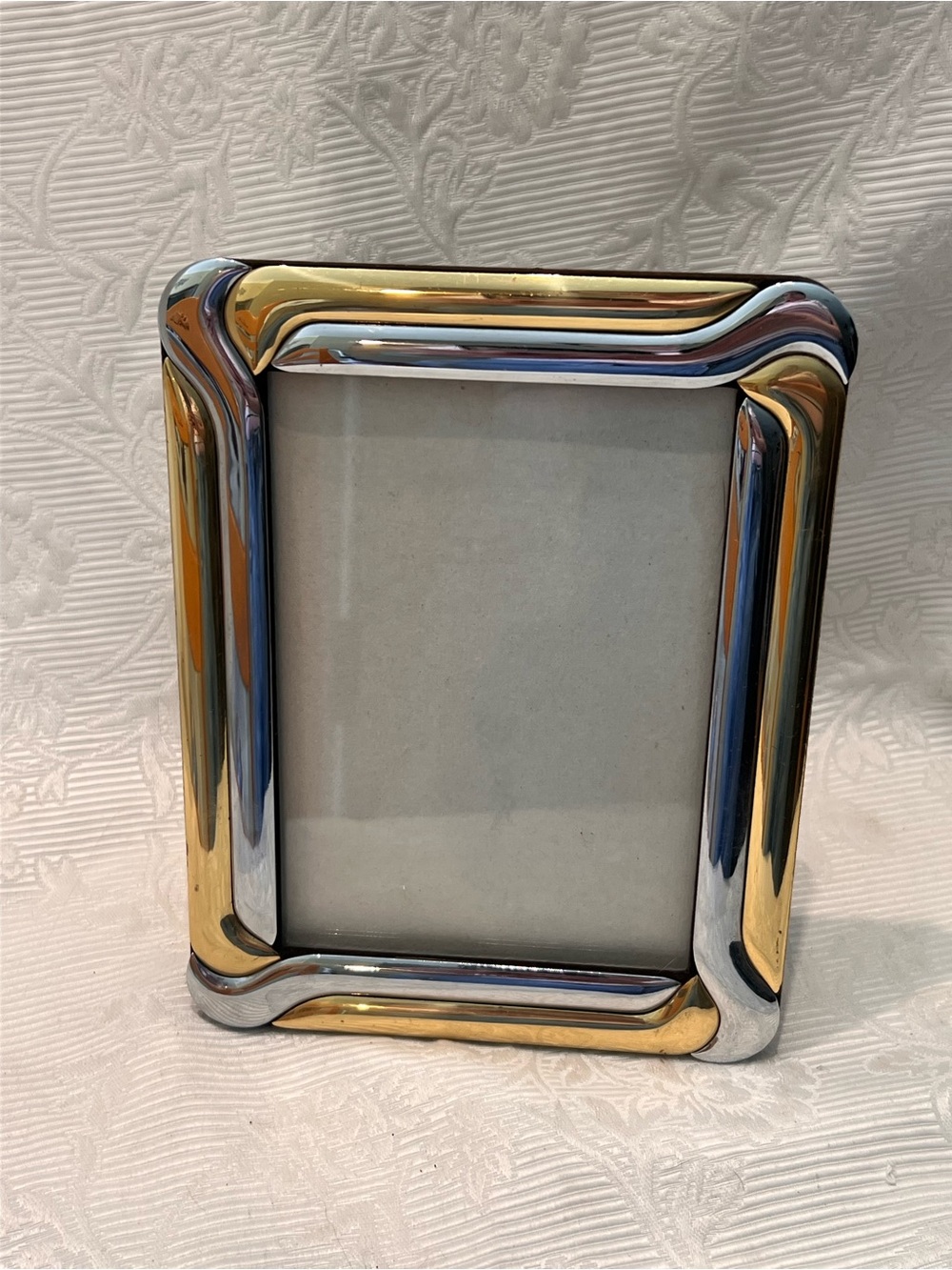 Vintage Fetco‎ Silver Gold Solid Brass Picture Frame 5x7" Easel Back Standing